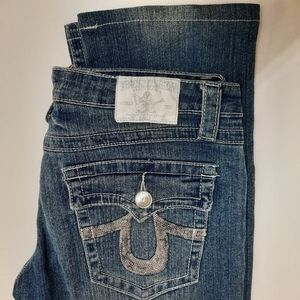Size 30 True Religion Stretchy Jeans Metallic Silver Sequins & button pockets